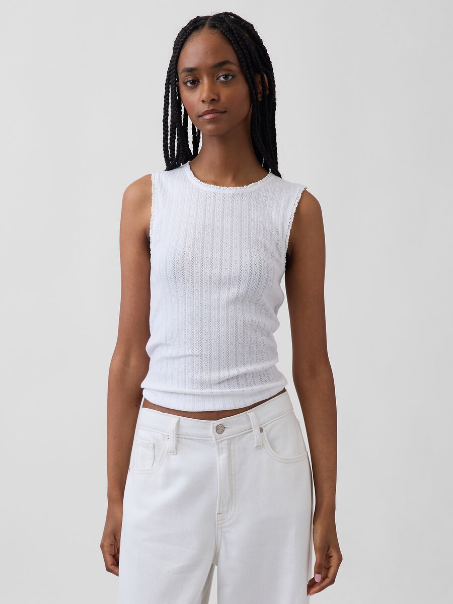 Ribbed cotton-blend tank top_0