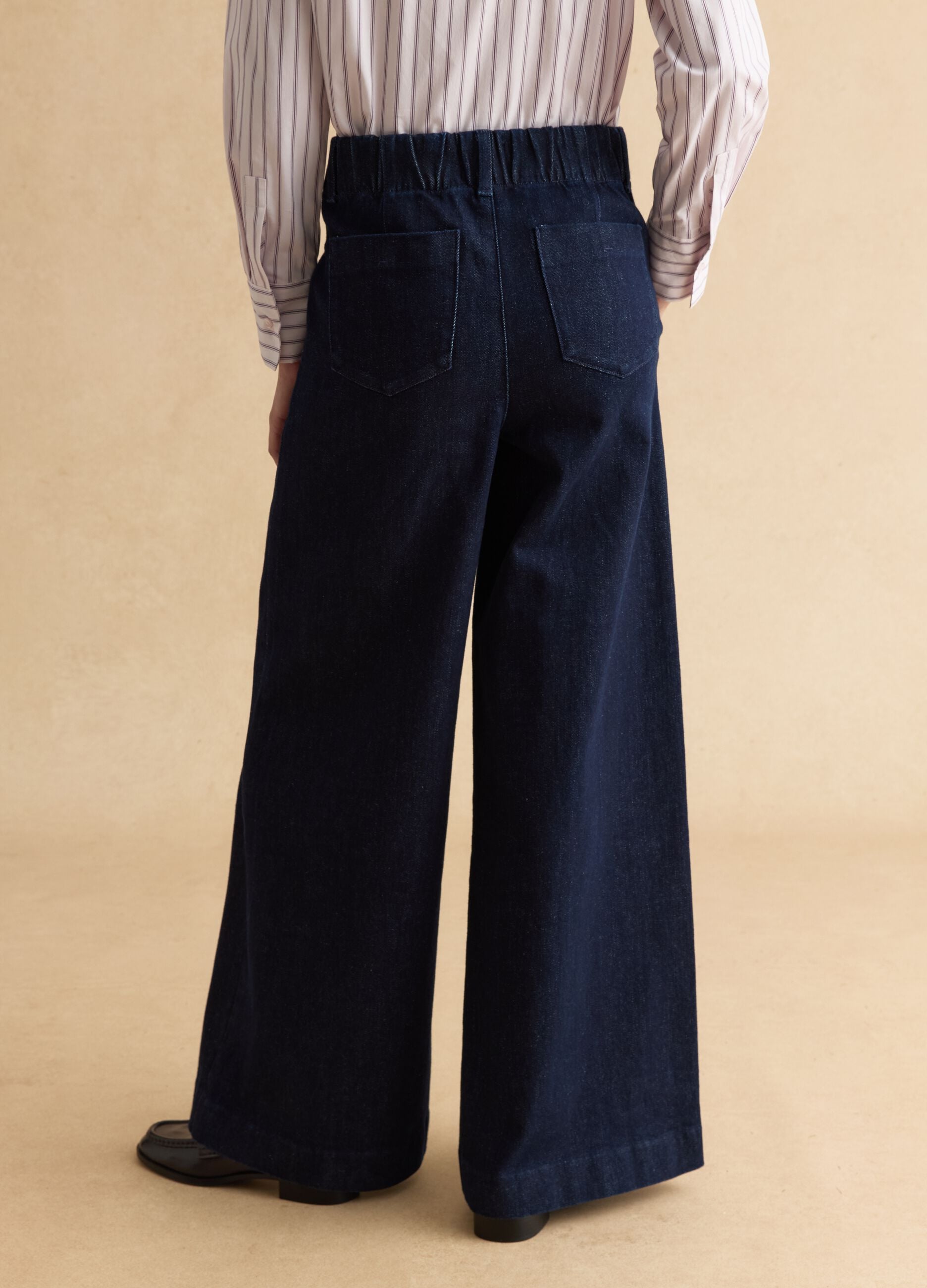 Blue stretch cotton wide leg trousers