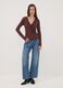 Brown stretch viscose slim-fit T-shirt with front ruching_1