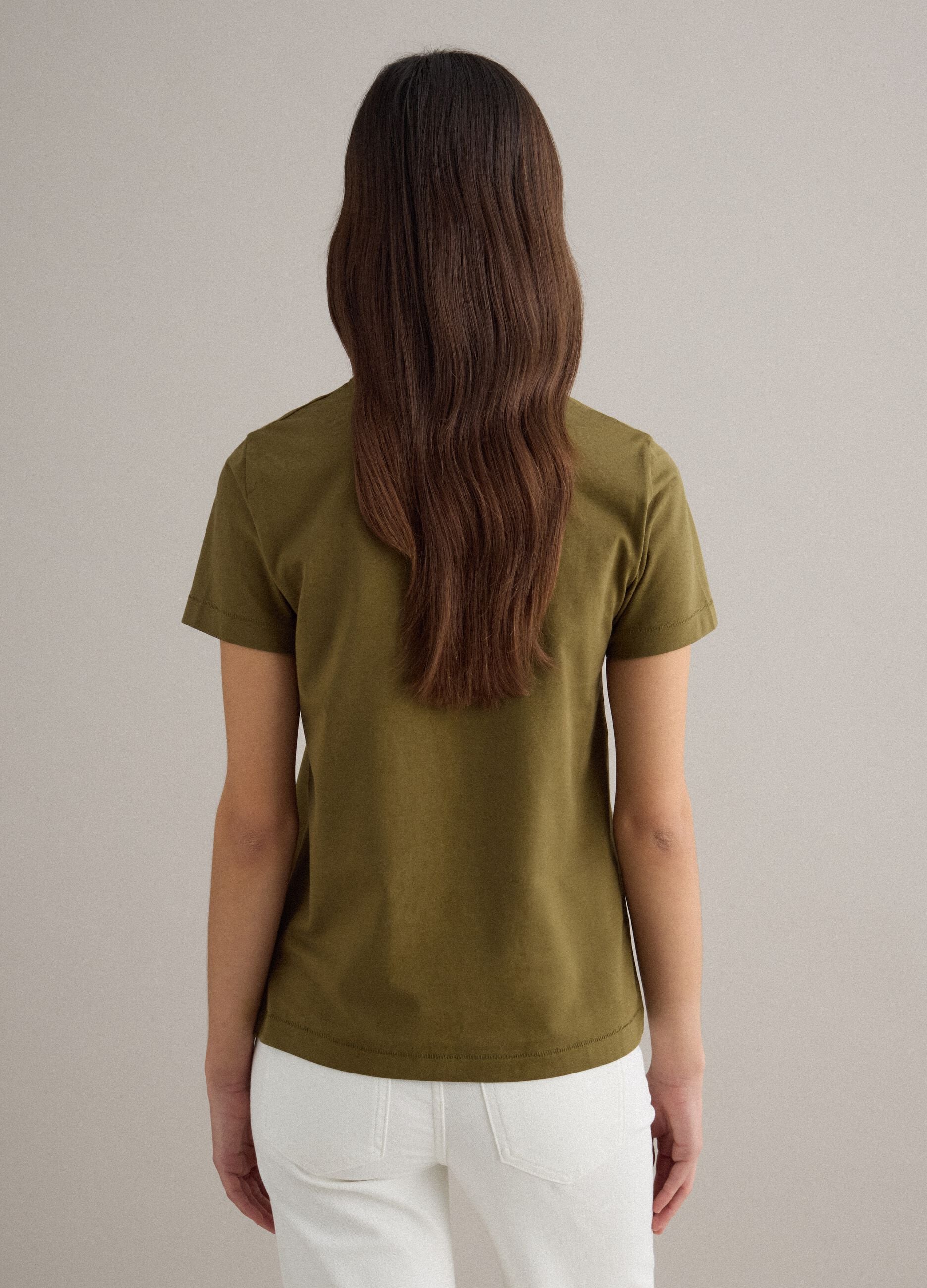 Green pure cotton crew-neck T-shirt, regular fit