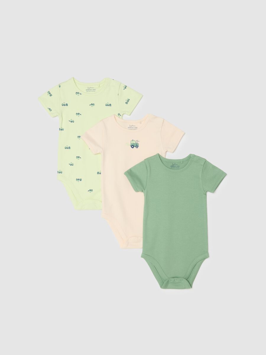 Tripack body a maniche corte multicolor da neonato in puro cotone_0