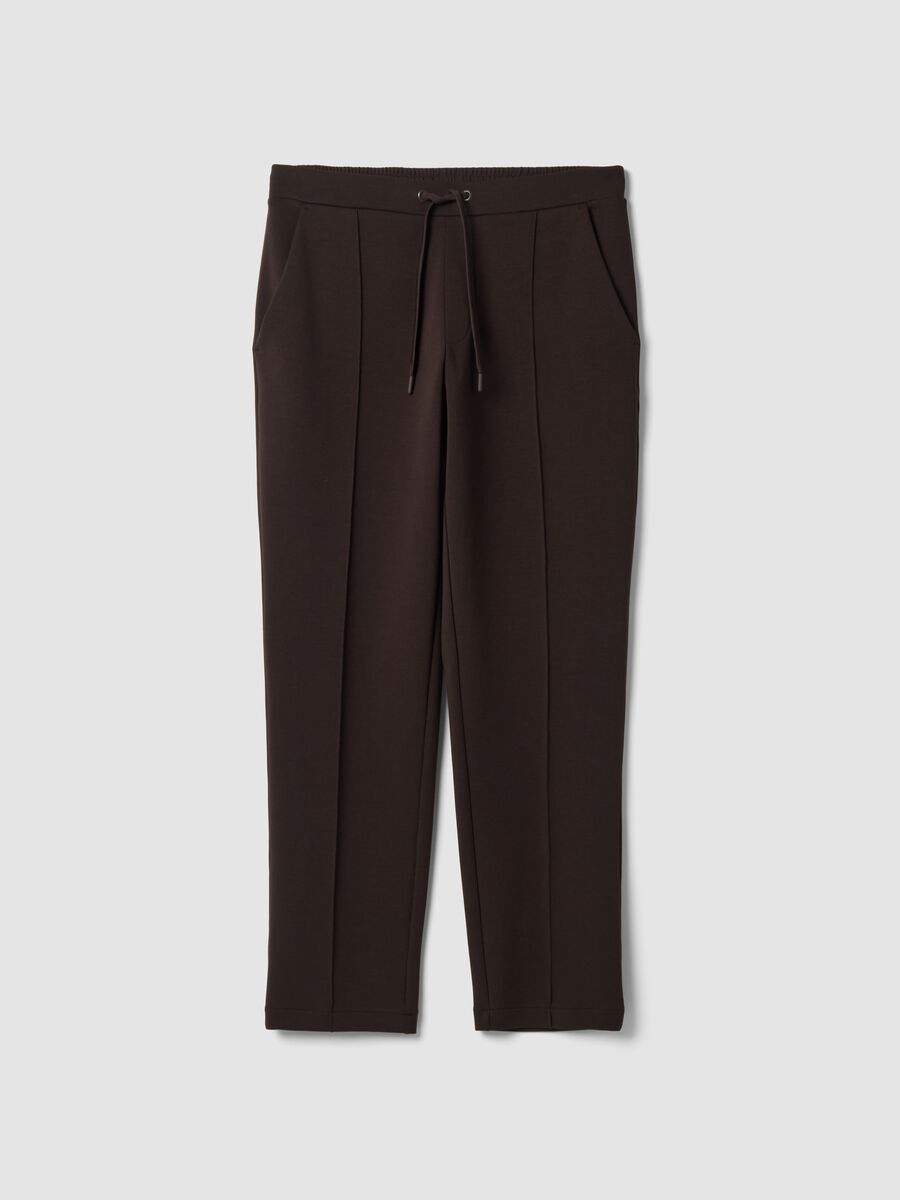 Pantaloni marroni in cotone elasticizzato regular fit_0