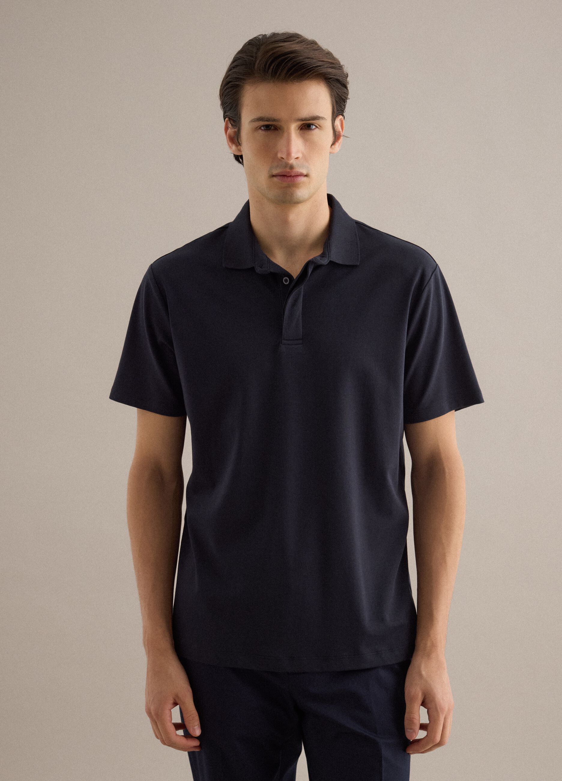 Black regular-fit polo in pure mercerised cotton