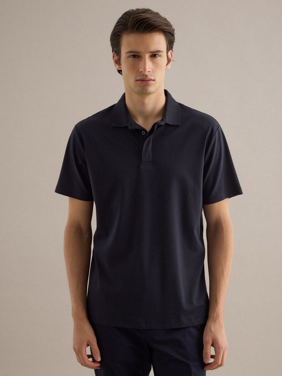 Black regular-fit polo in pure mercerised cotton_1