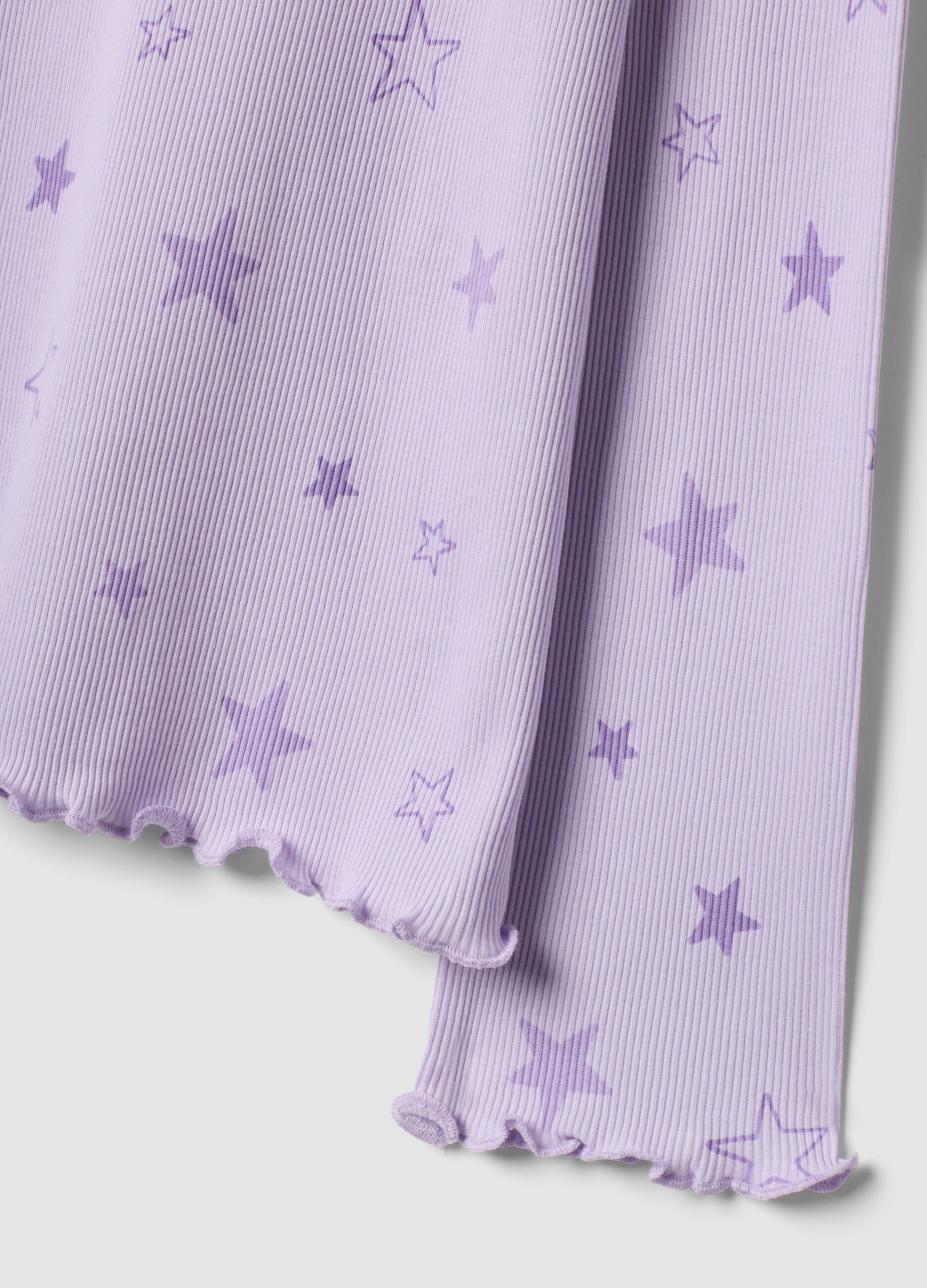 Purple girls&rsquo; pyjamas in pure organic ribbed cotton with star print