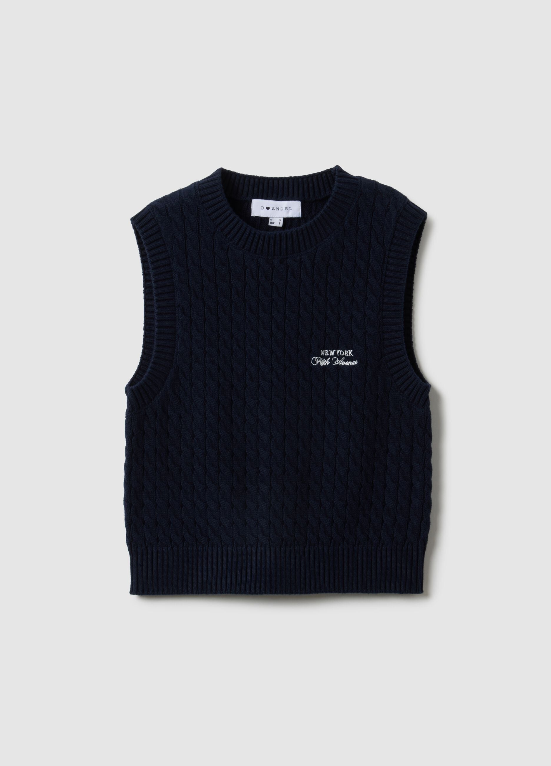Blue pure cotton gilet regular fit with cable design