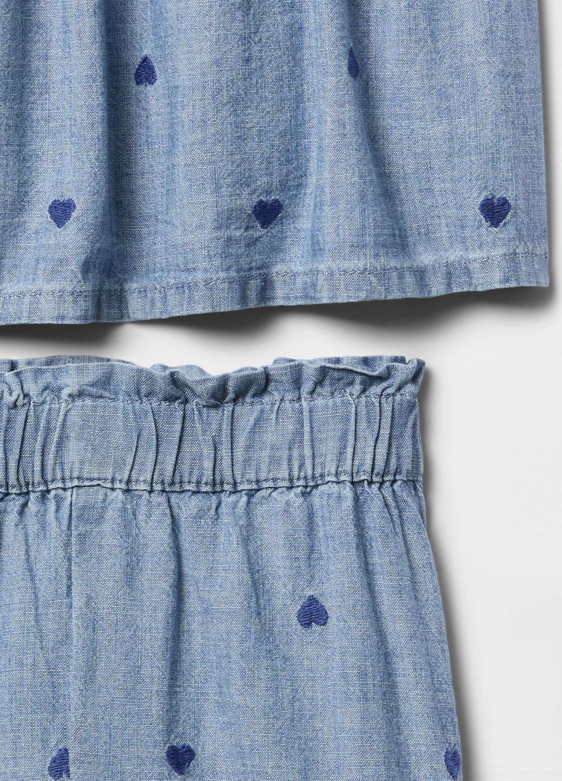 Chambray set with hearts embroidery