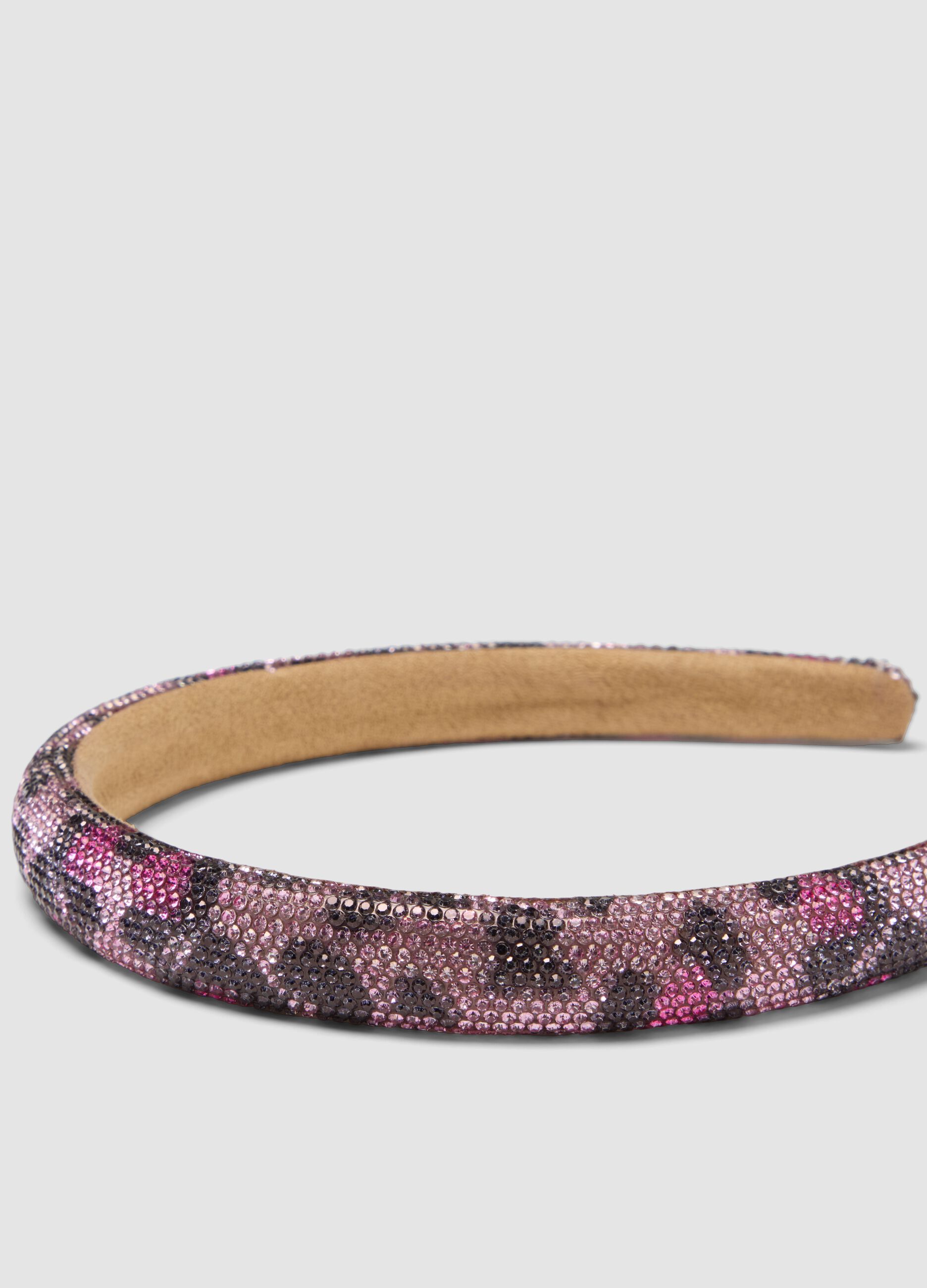 Pink headband with rhinestones and animal print for girls and teens