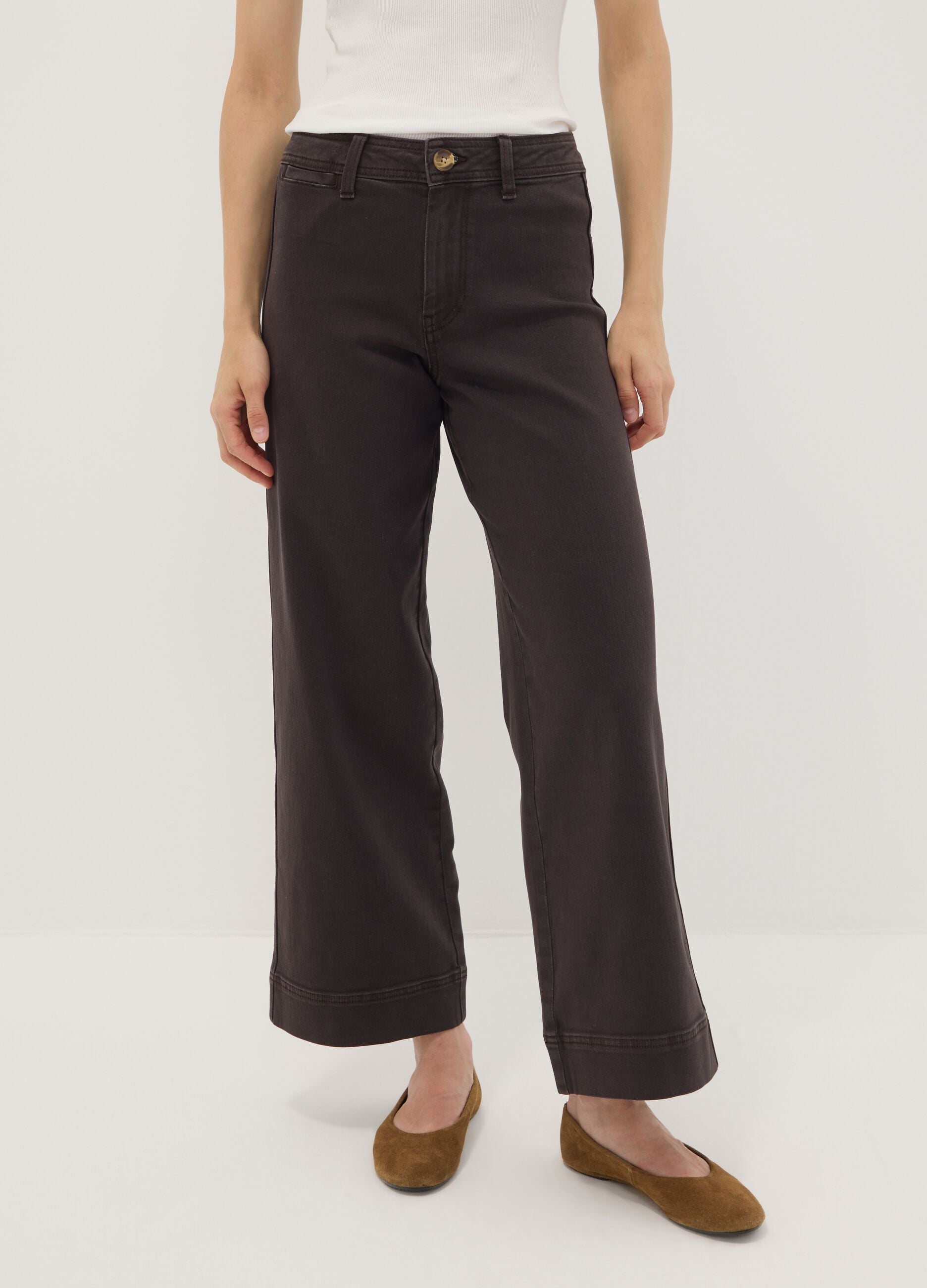 Brown wide-leg jeans in stretch cotton