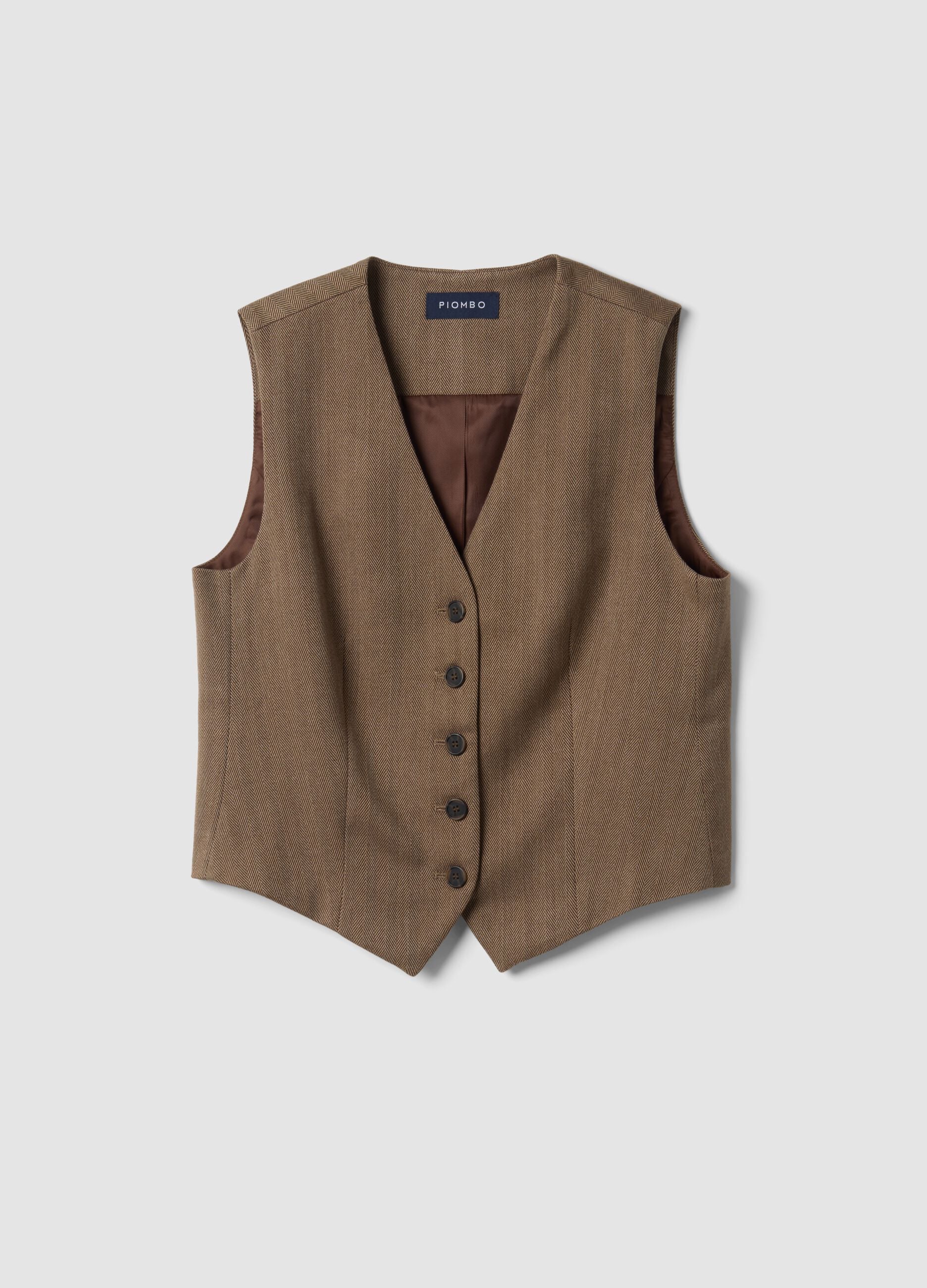 Brown stretch viscose regular-fit waistcoat