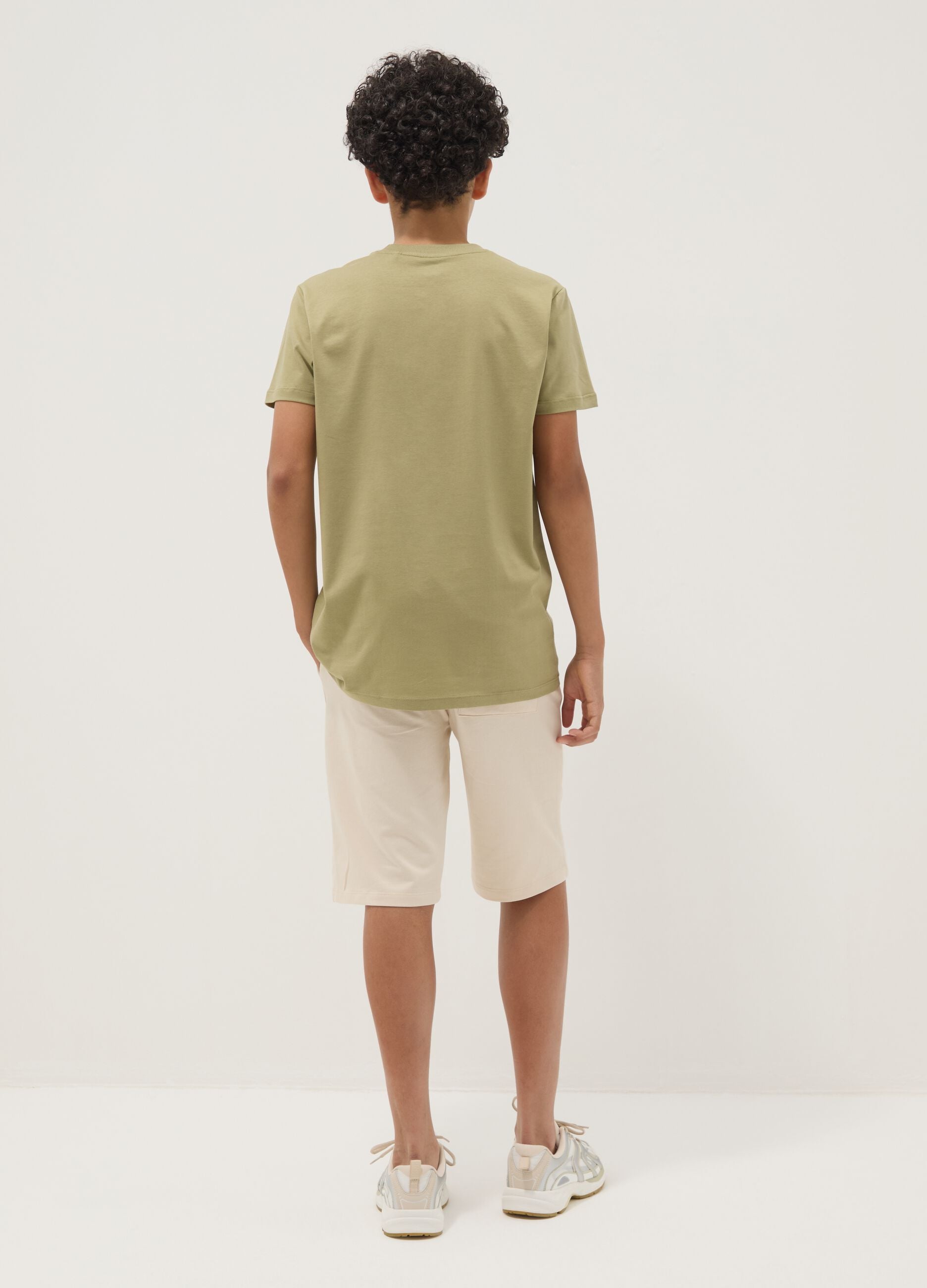 Green pure cotton set with T-shirt and shorts