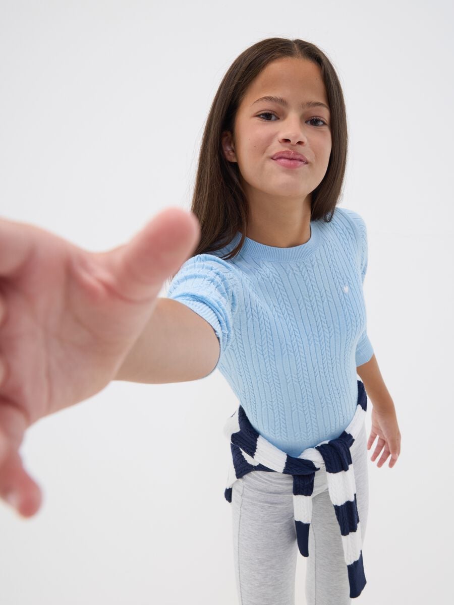 Sky-blue fitted viscose-blend cable-knit crew-neck jumper for girls_0