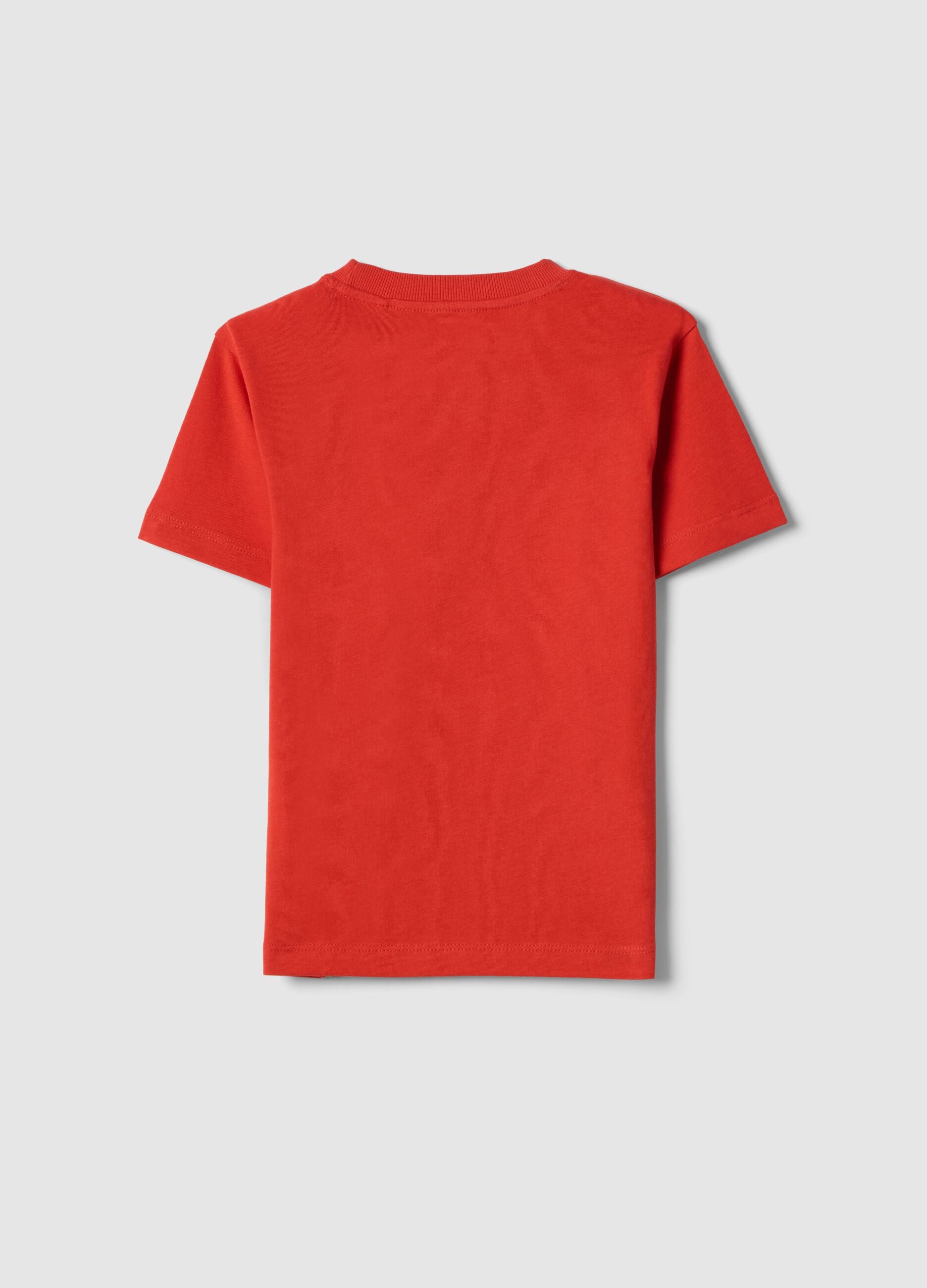 Boy's regular fit red pure cotton t-shirt with print