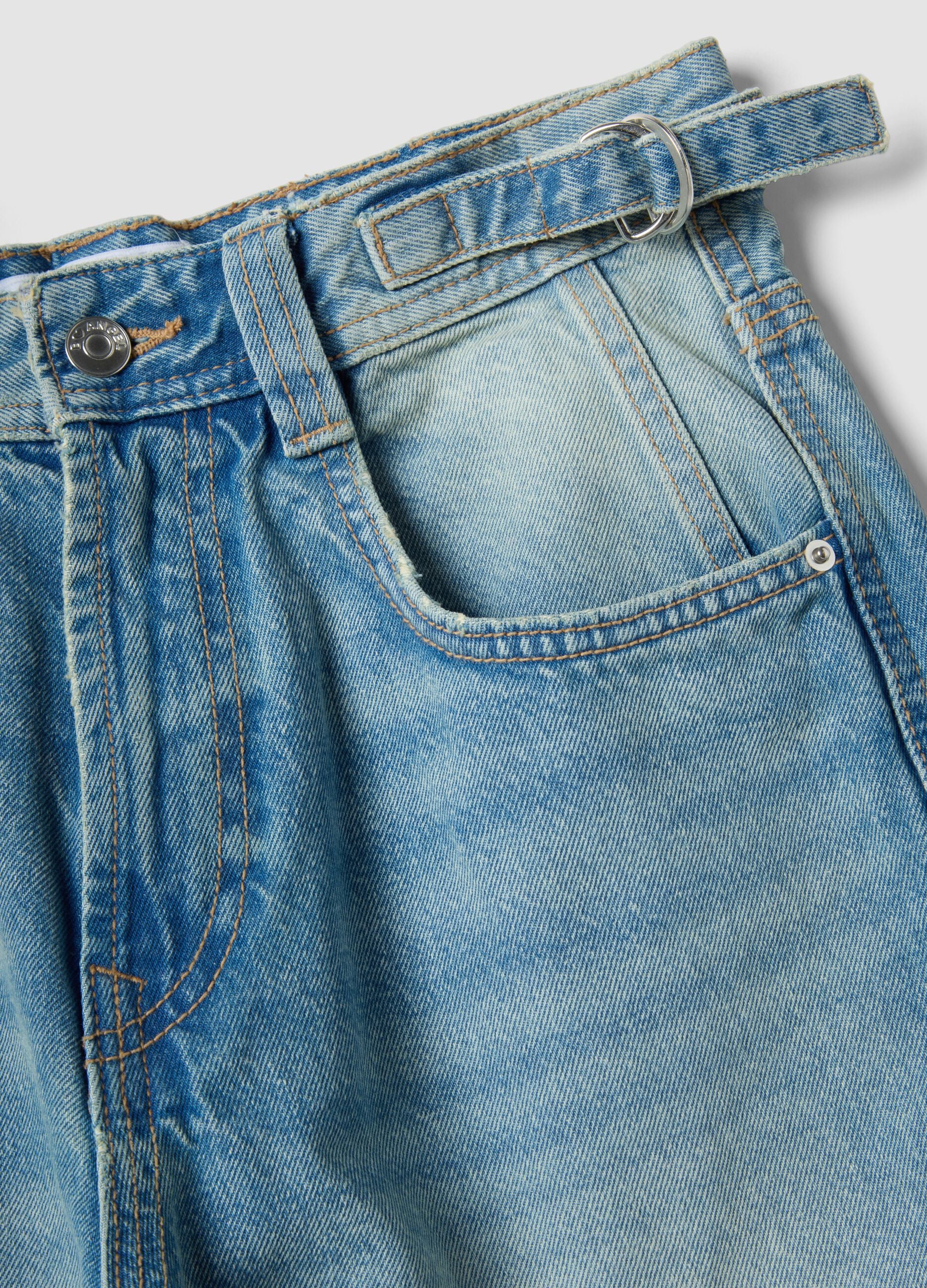 Light blue pure cotton denim Bermuda shorts, baggy fit