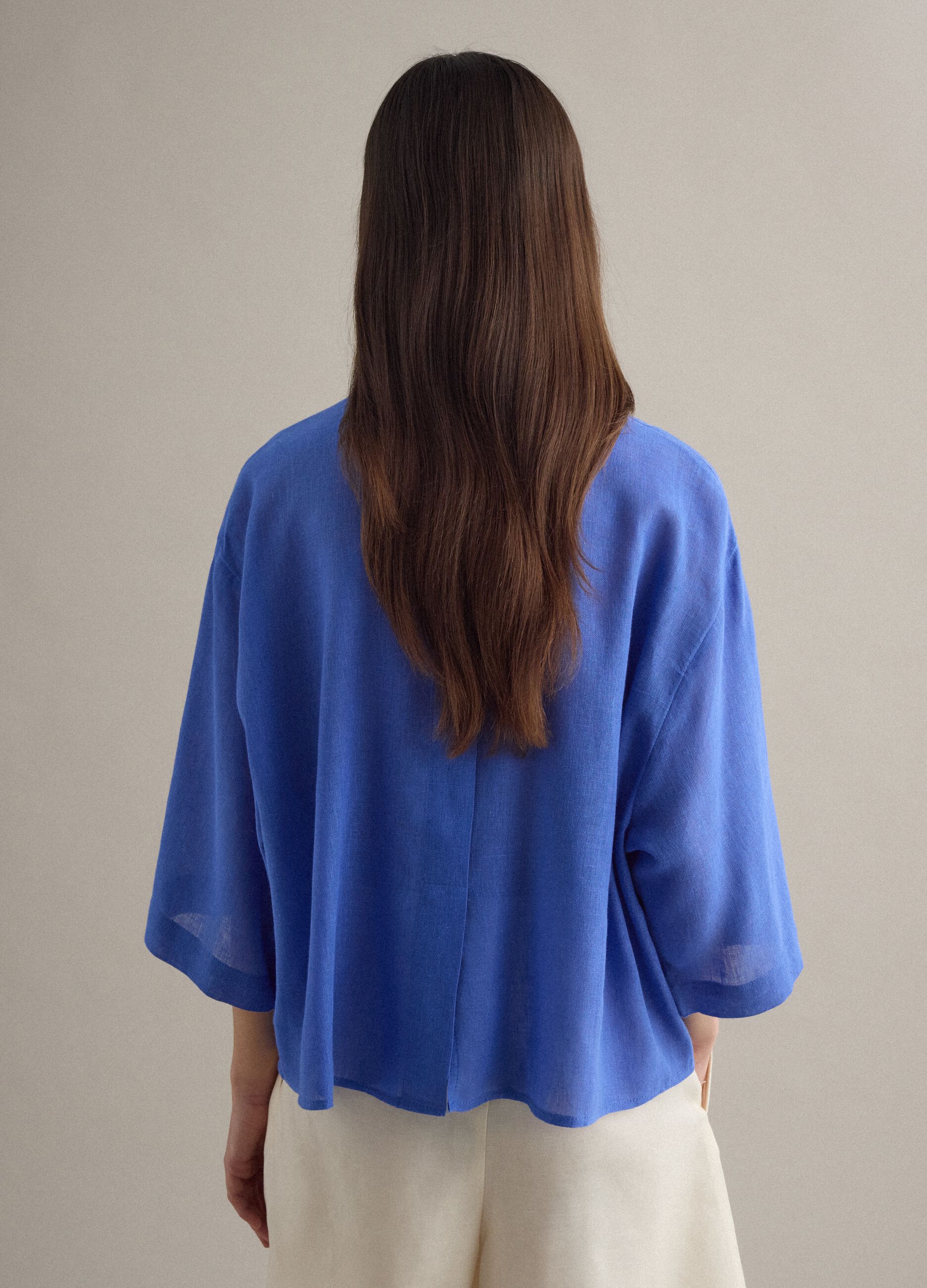 Blue Linen Blend Oversized Fit Shirt