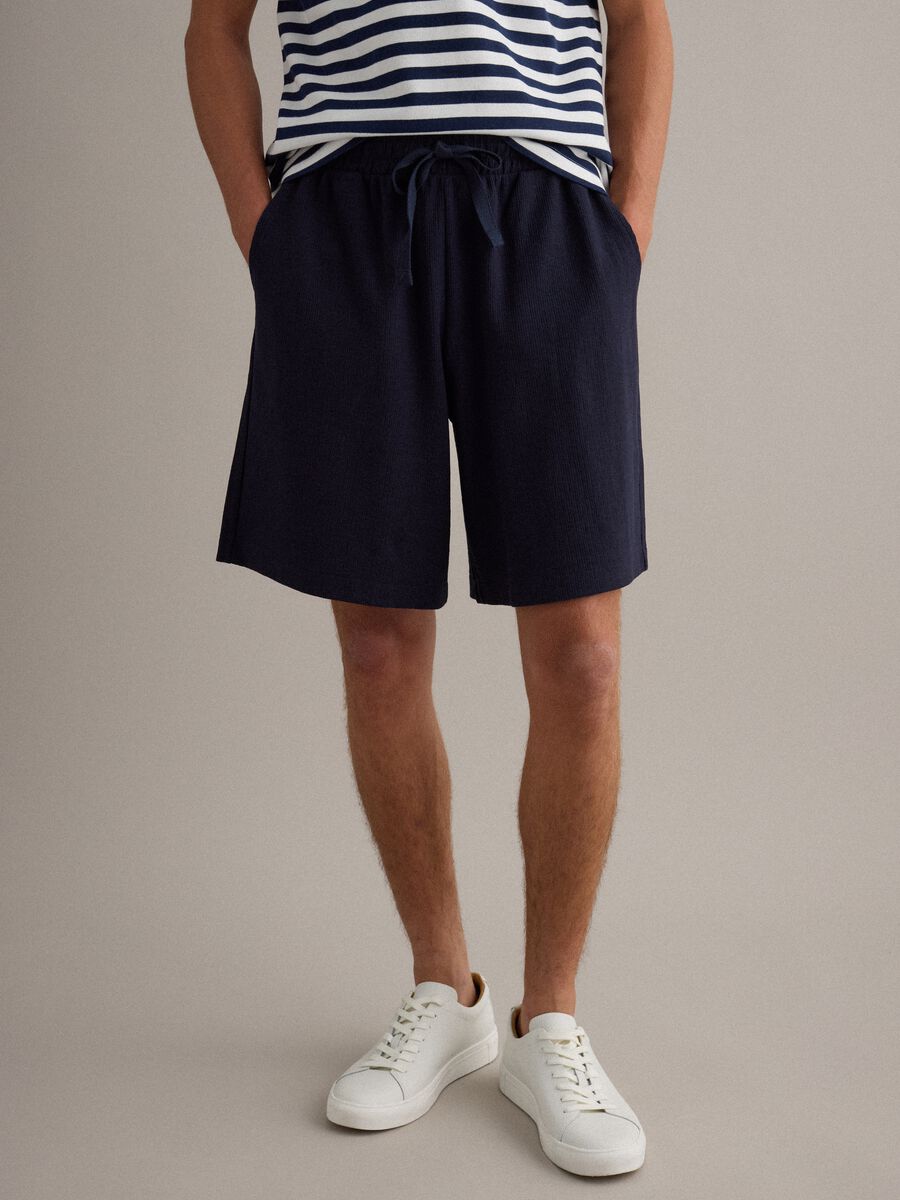 Blue cotton-blend relaxed-fit jogger shorts with drawstring_1