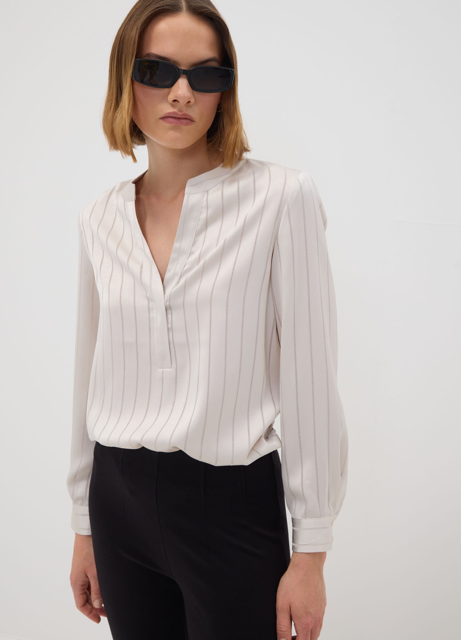 White striped stretch-fabric shirt
