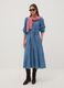 Blue pure cotton denim dress with deep V-neck regular fit_0