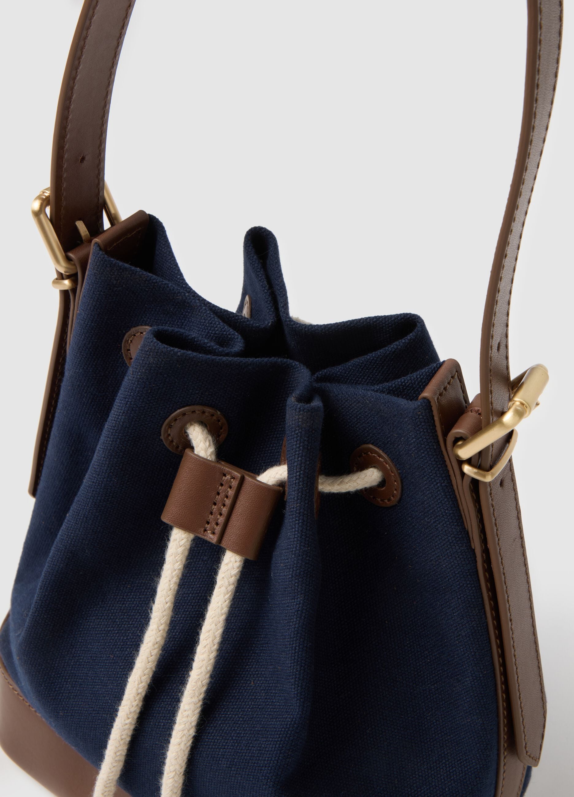 Multicolour pure cotton shoulder bag with drawstring closure