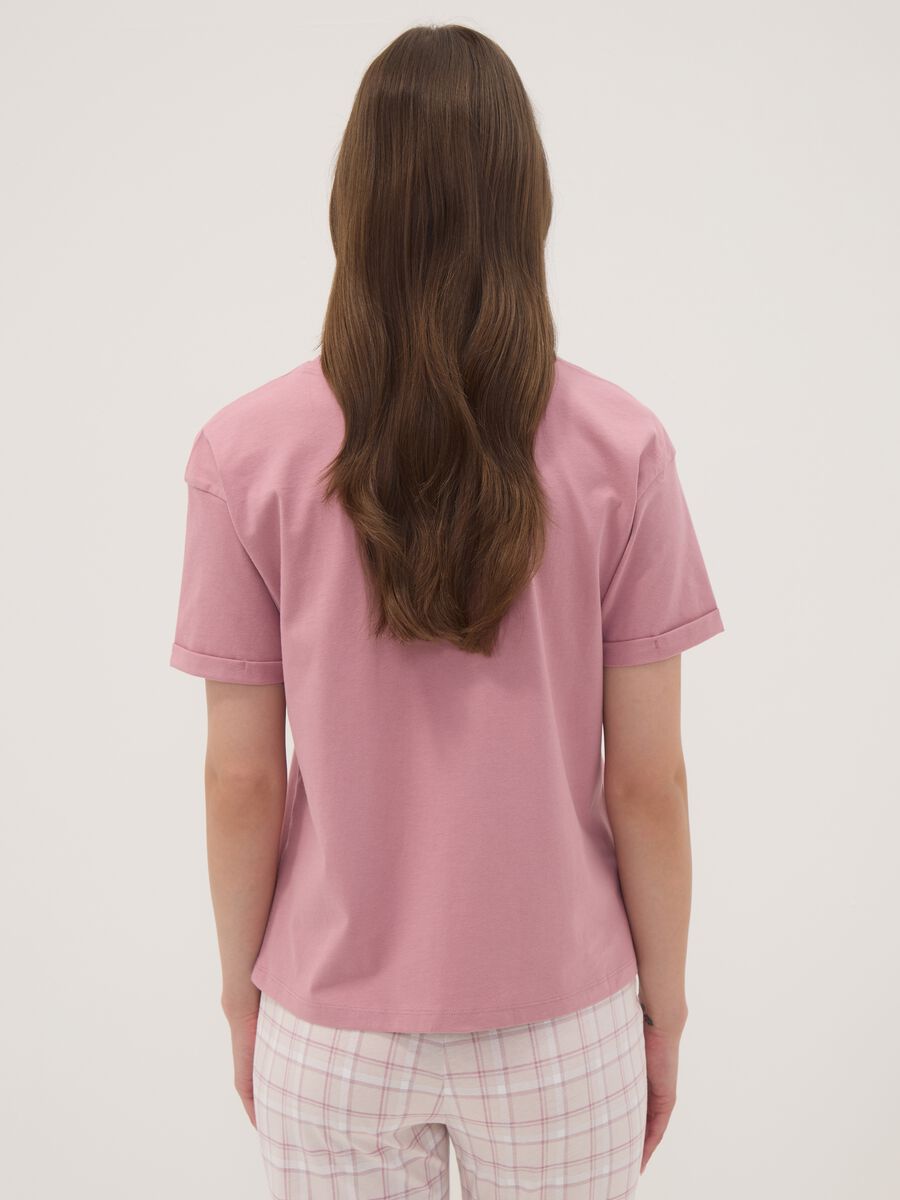 Pink organic cotton pyjama T-shirt with front slogan_3