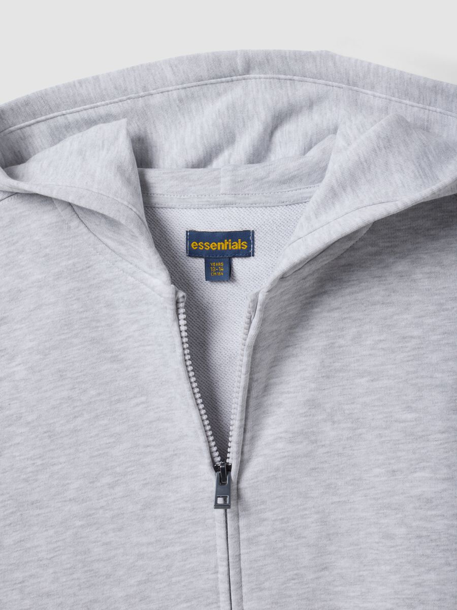 Grey hooded zip-up sweatshirt in pure organic cotton for boys, relaxed fit_2
