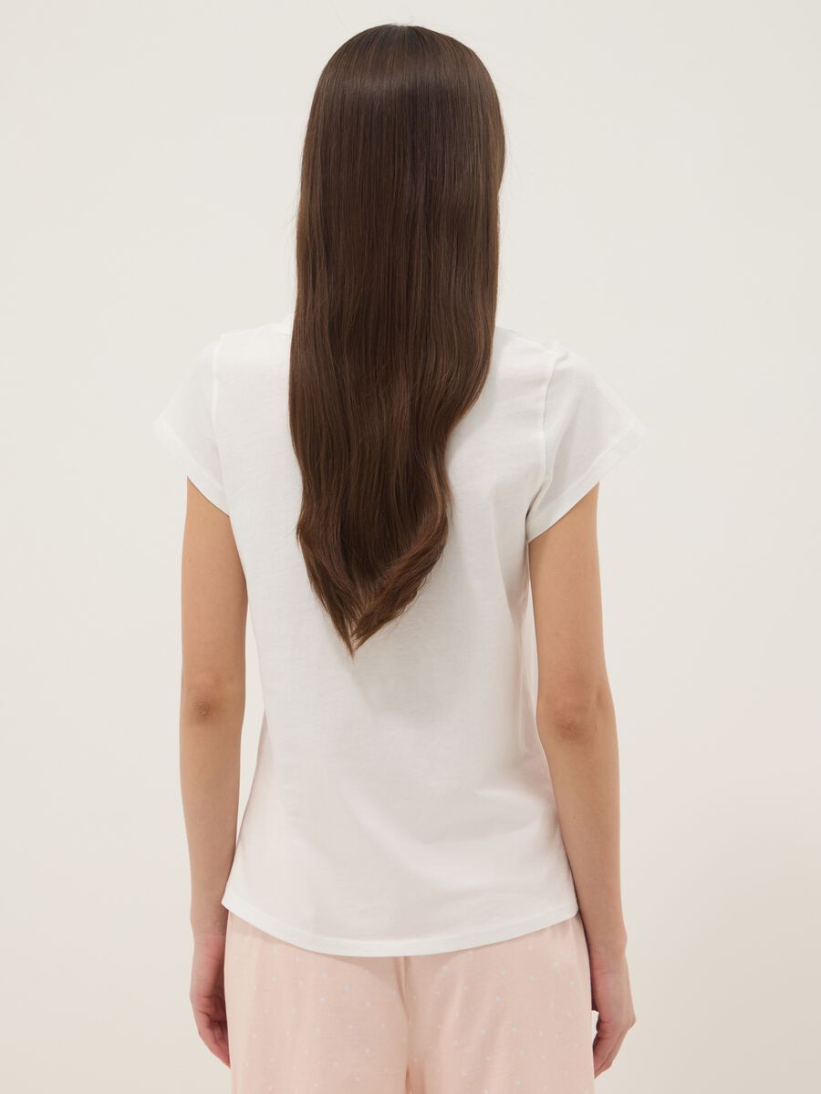 White pure cotton V-neck regular fit pajama shirt_3