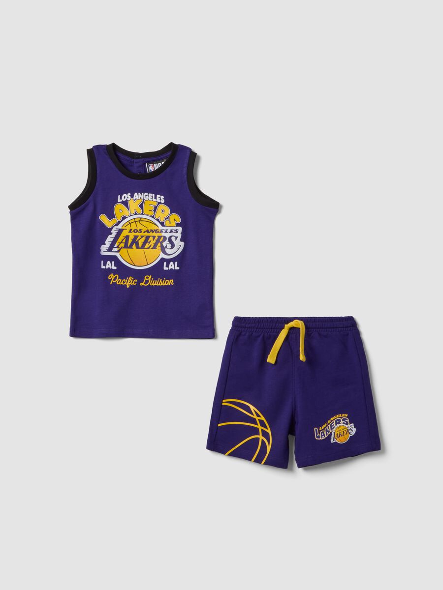Purple pure cotton top and shorts set for boys, regular fit_0