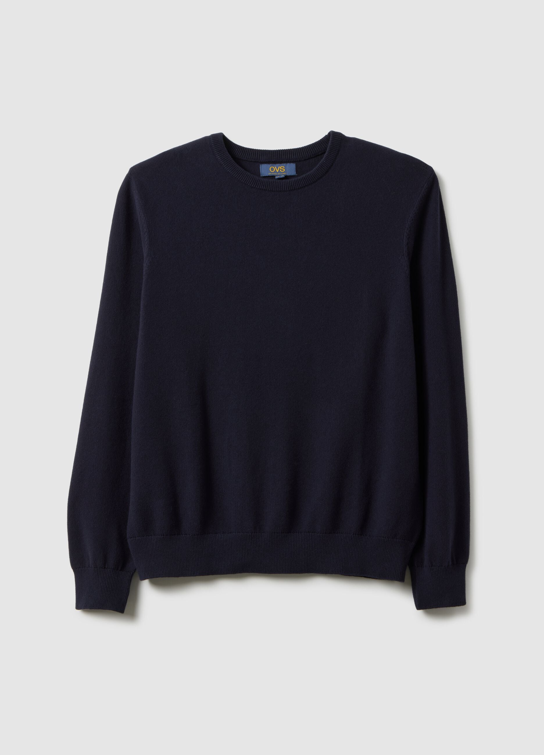 Blue crew neck jumper in pure cotton regular fit