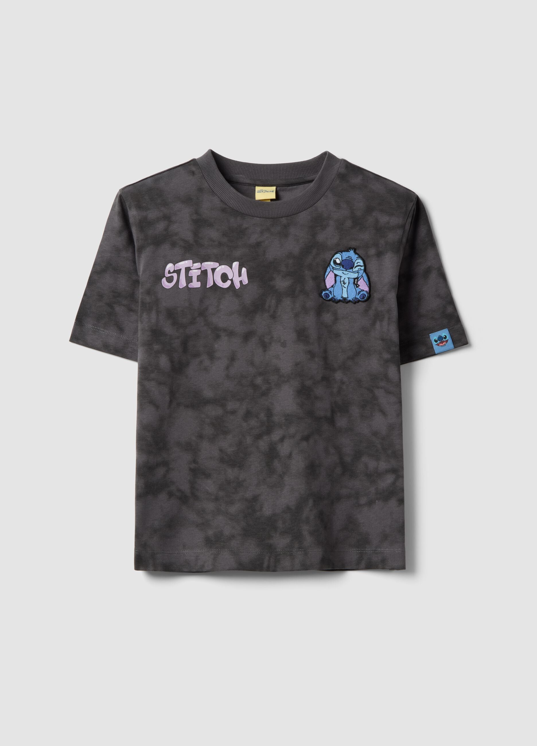 Grey pure cotton oversized fit girl&rsquo;s t-shirt with Stitch