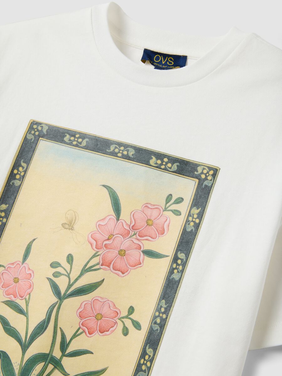 White pure cotton T-shirt with floral print_5
