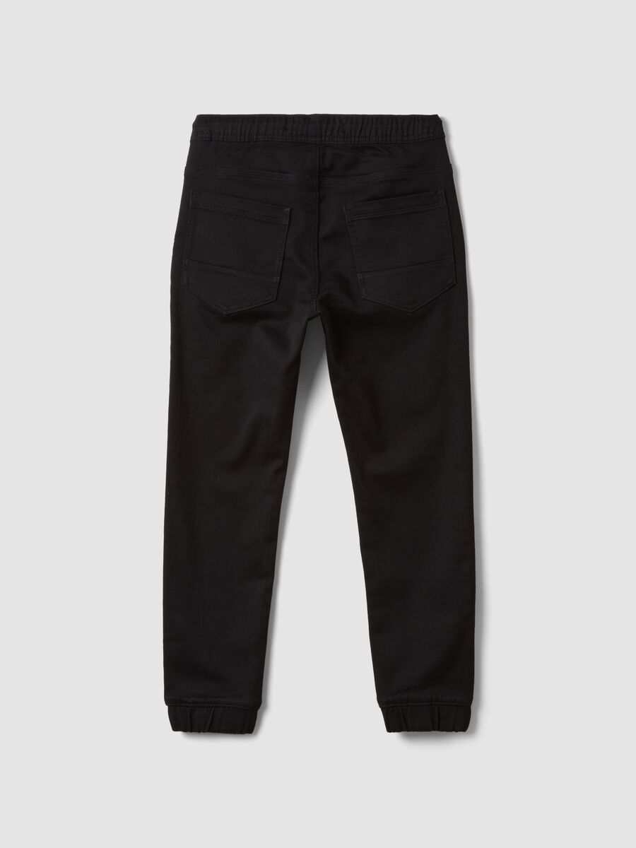Black stretch-cotton denim joggers with elasticated waistband for boys_2