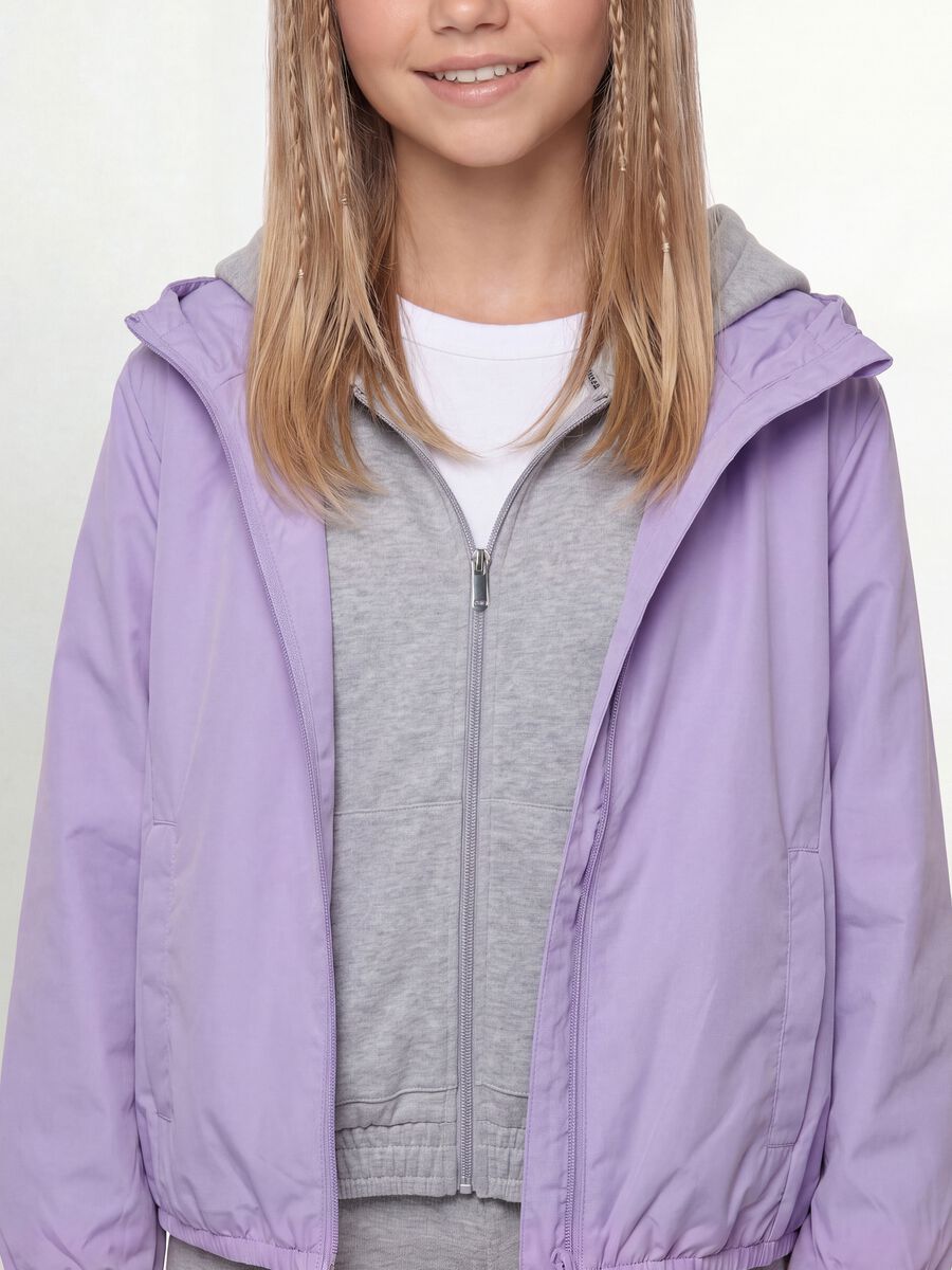 Giacca antipioggia viola con cappuccio e zip per ragazza_2