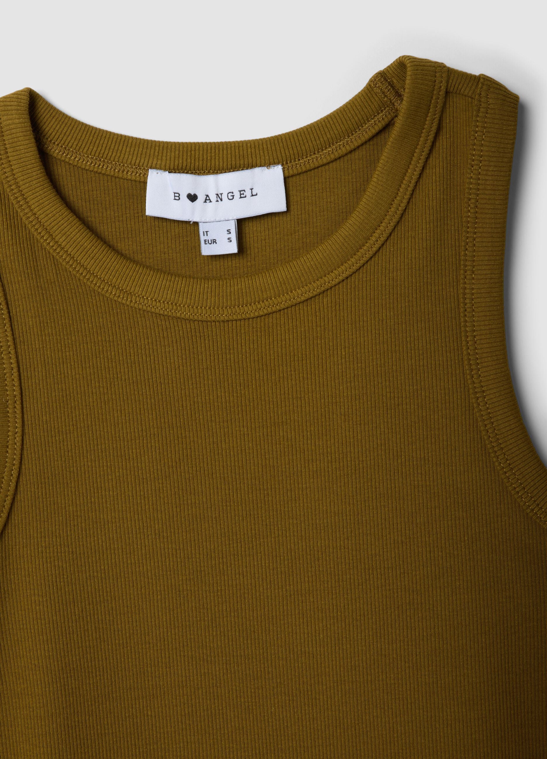 Green fitted ribbed stretch cotton tank top