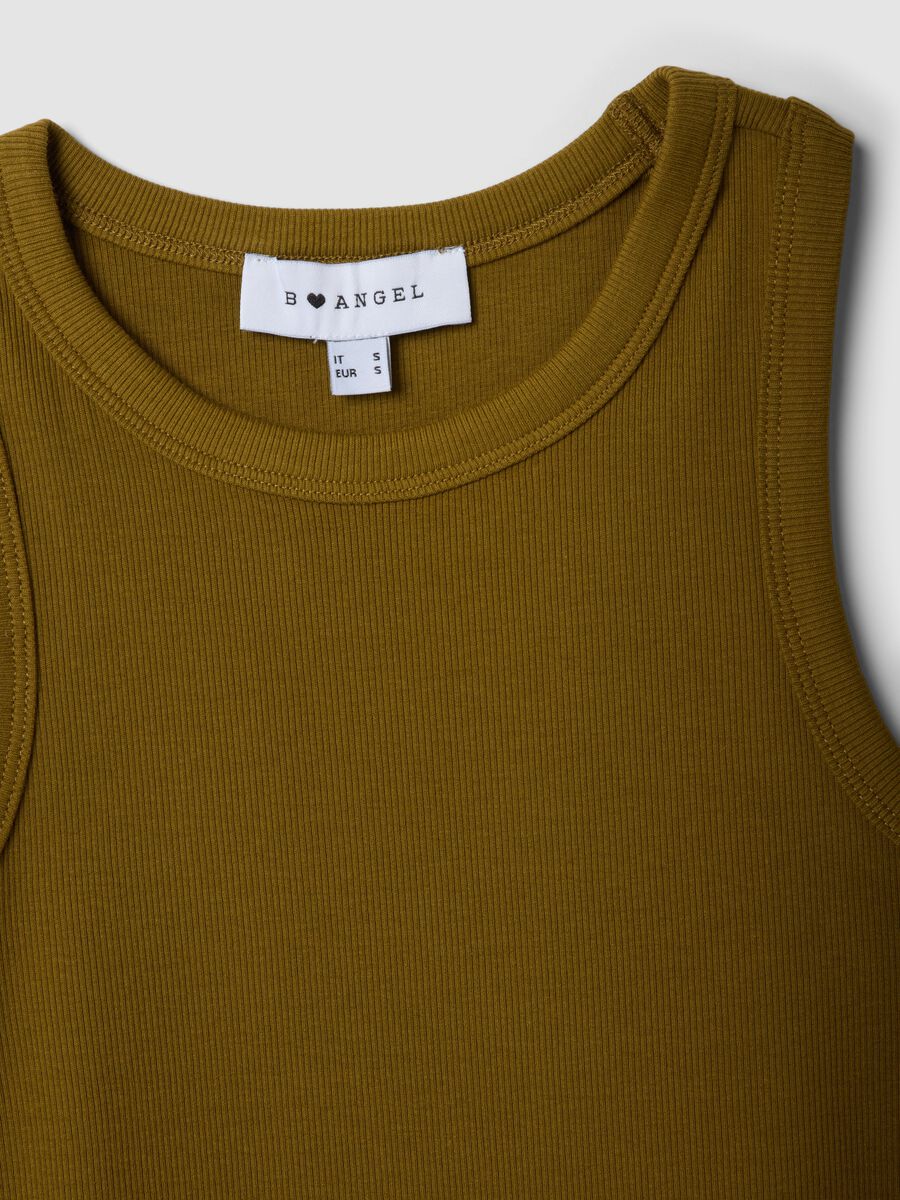 Green fitted ribbed stretch cotton tank top_5