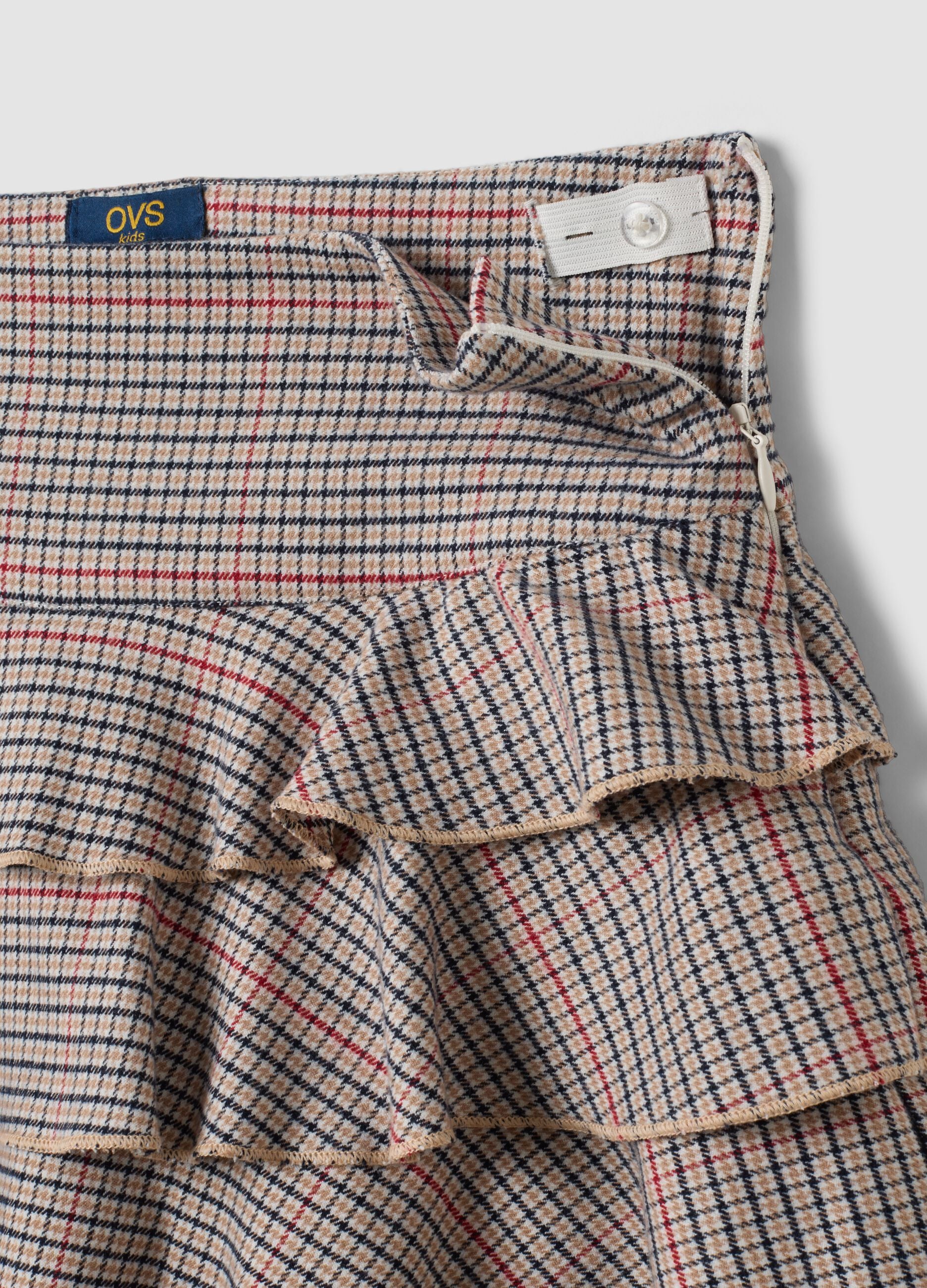 Girls&rsquo; multicolour checked stretch viscose skirt with ruffles