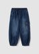 Blue denim joggers in cotton and viscose blend with cargo pockets, relaxed fit_0