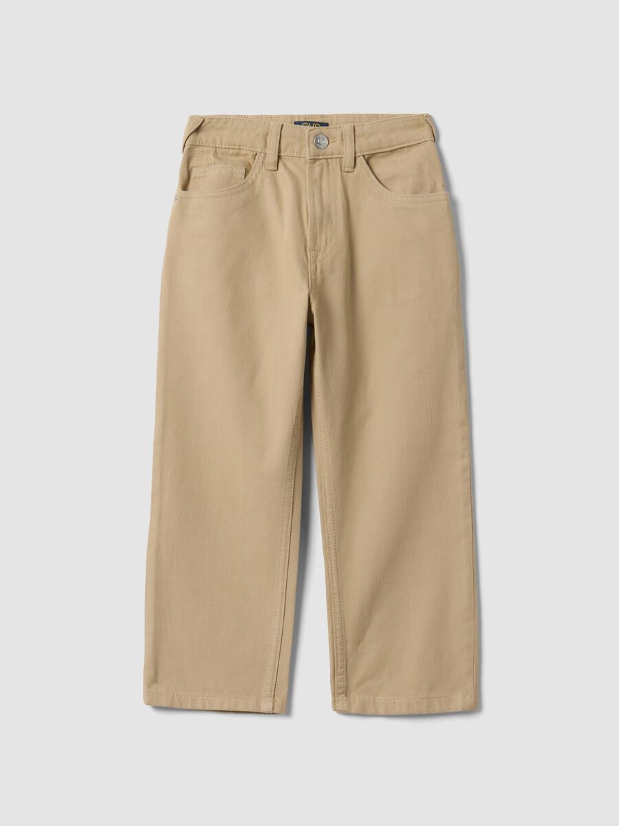 Beige relaxed-fit stretch cotton trousers for boys_0