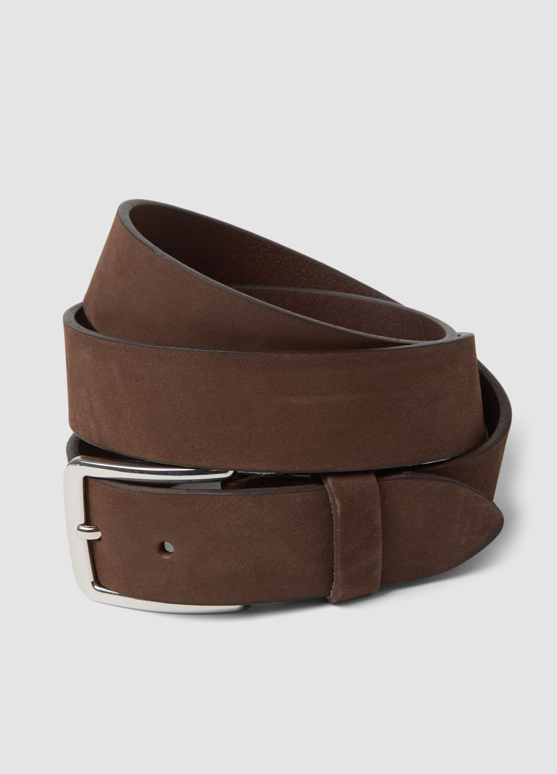 Men&rsquo;s brown genuine leather belt with metal buckle