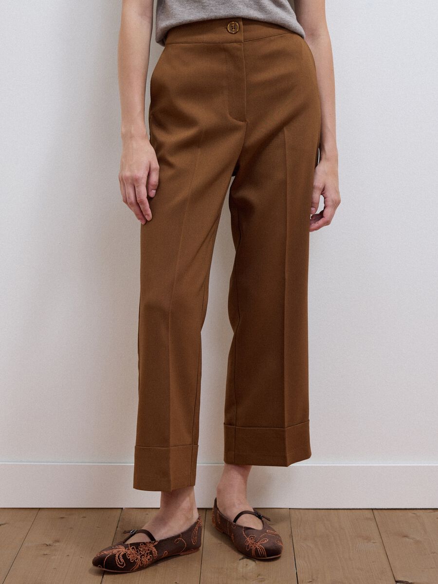 Brown stretch viscose formal trousers, straight fit_1