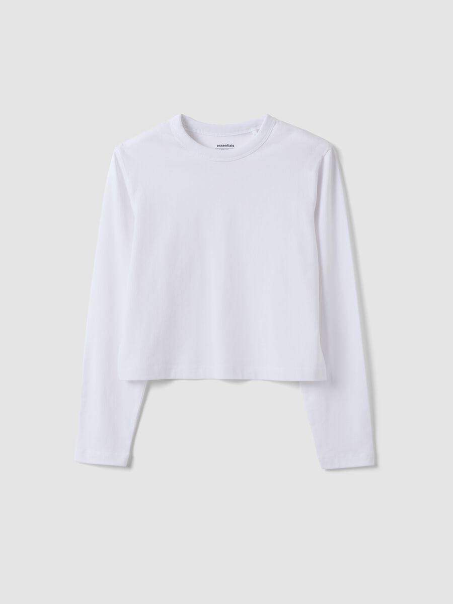 Girls&rsquo; pure cotton white T-shirt with ribbed crew neck_4