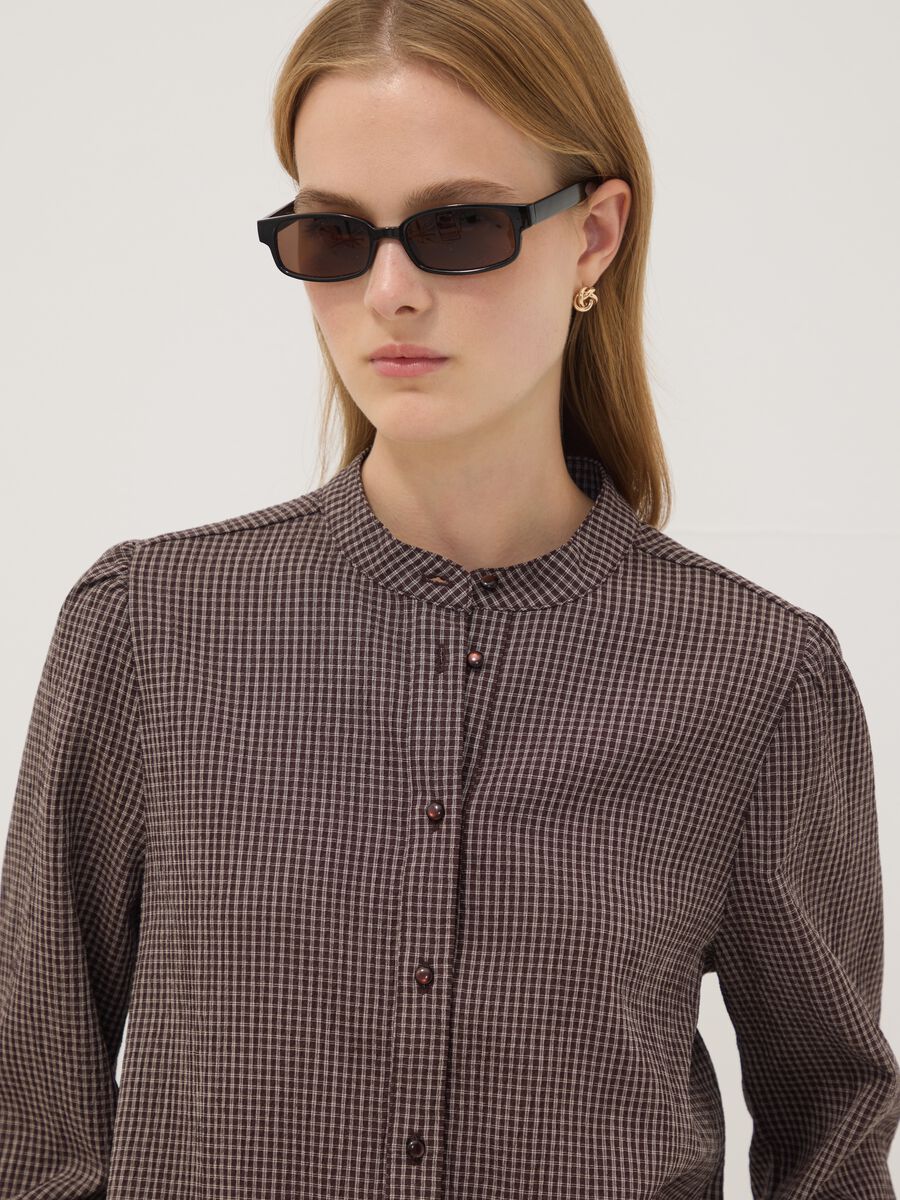 Brown stretch viscose shirt with Mandarin collar_1