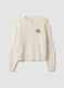 White pure cotton cable-knit jumper with croissant embroidery_4