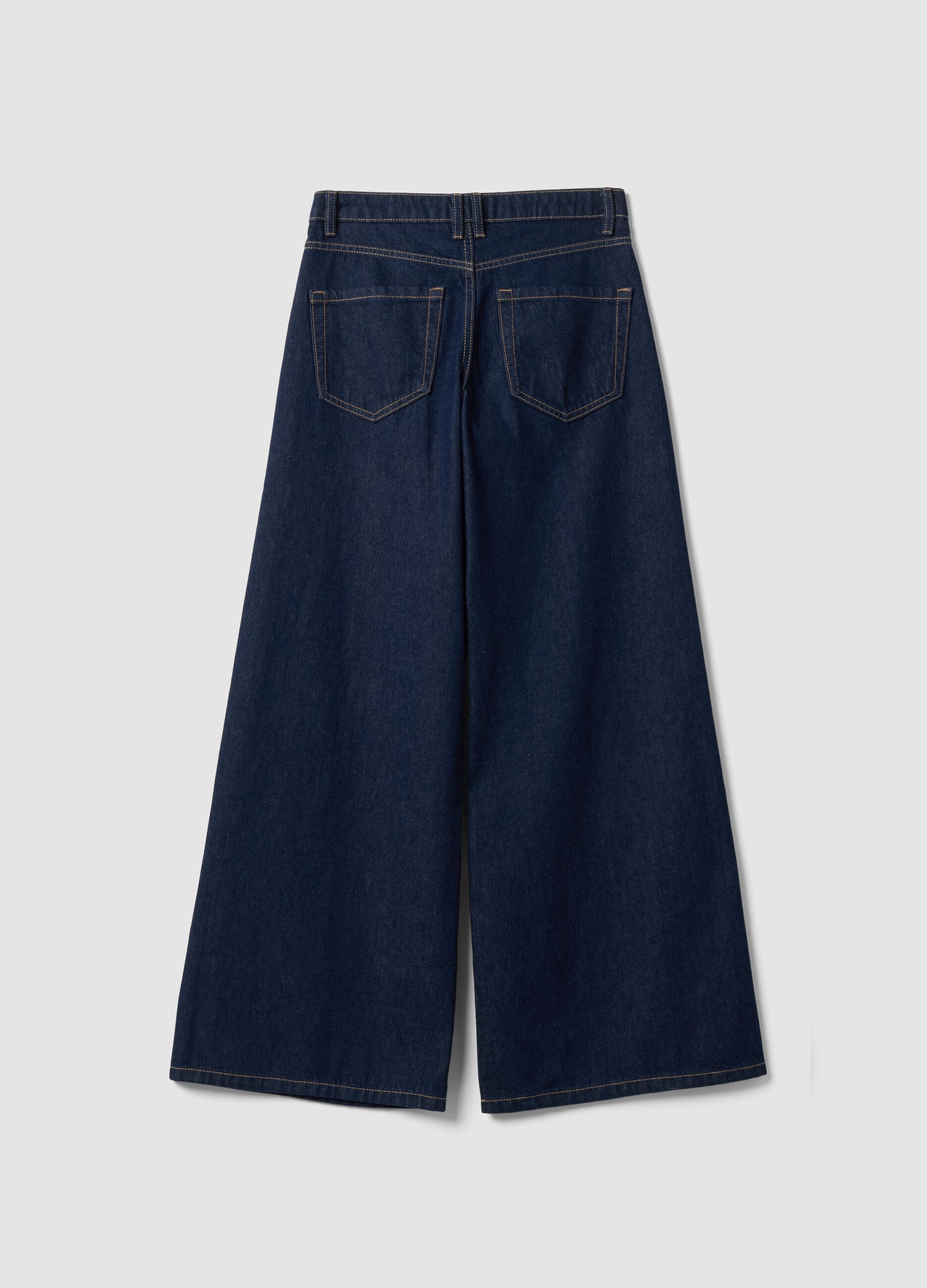 Dark blue low-rise wide-leg pure cotton jeans