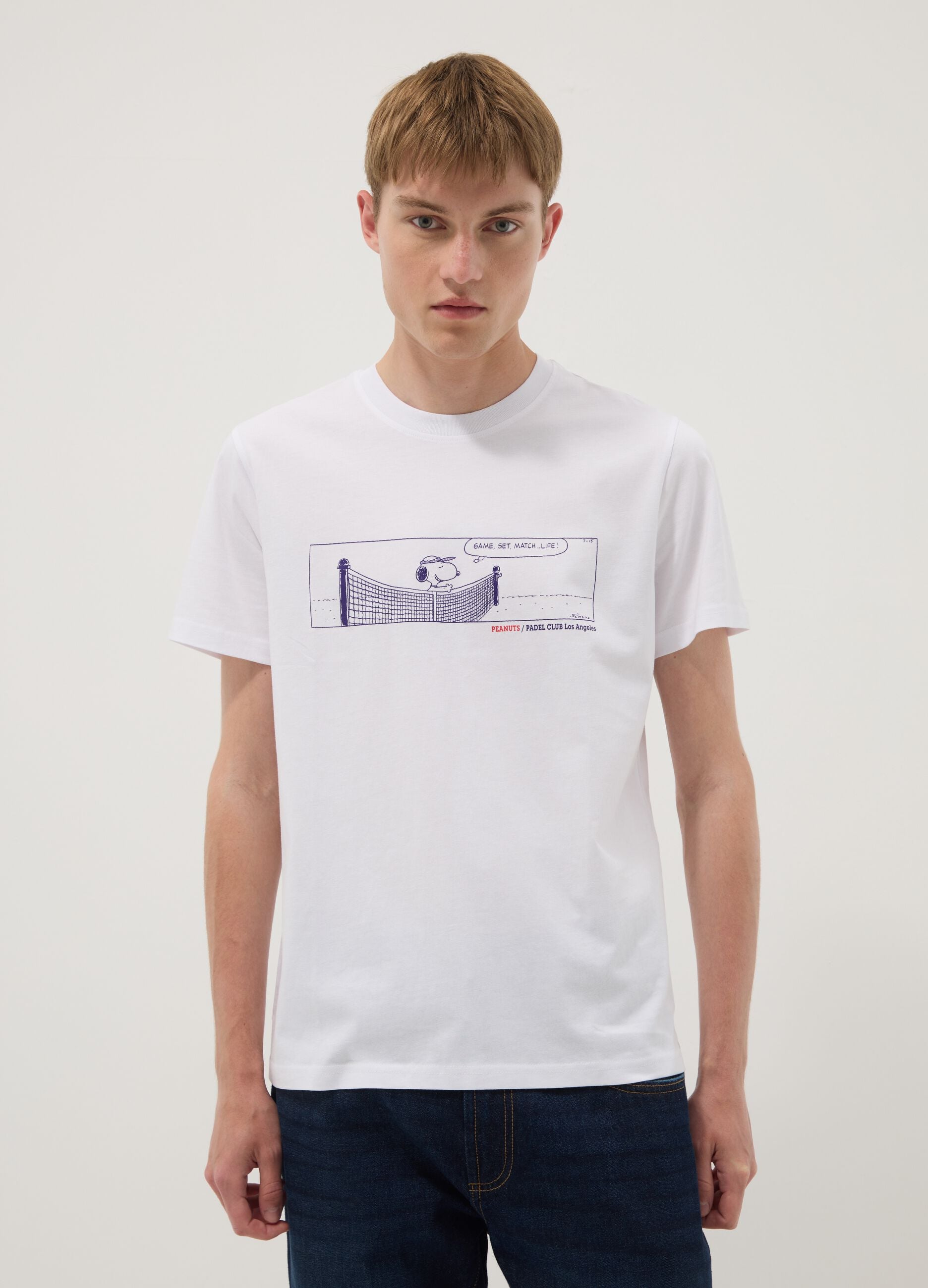 White pure cotton T-shirt with front print