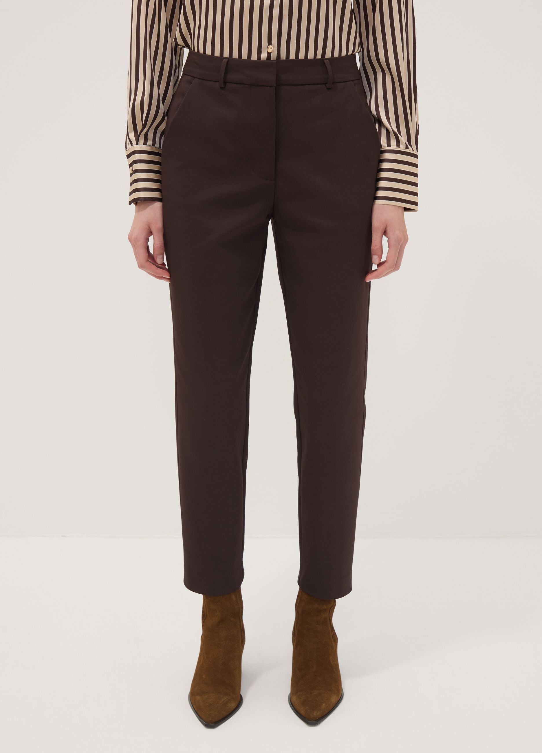Slim-fit brown stretch cotton trousers
