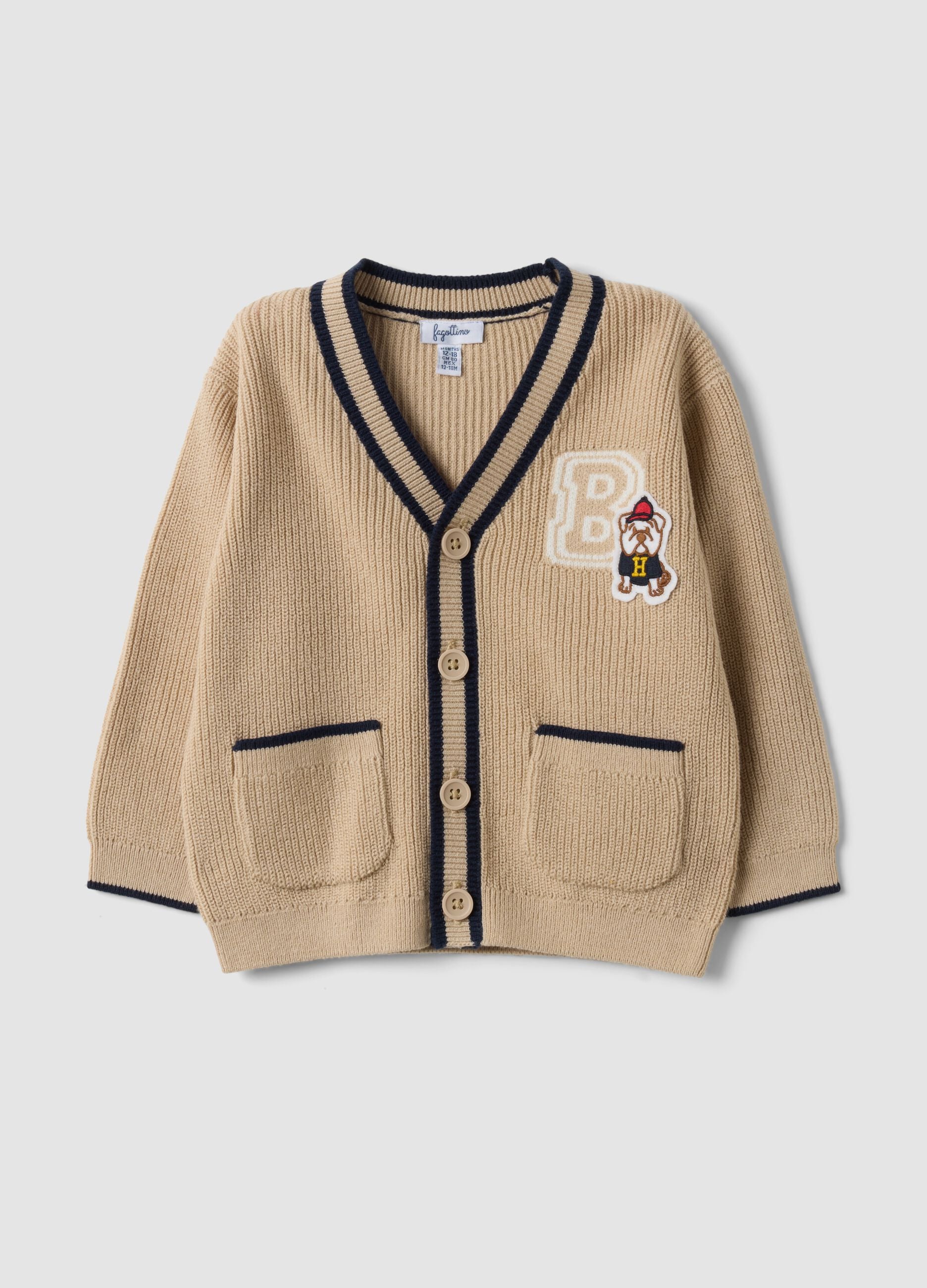 Beige cotton-blend V-neck cardigan for boys