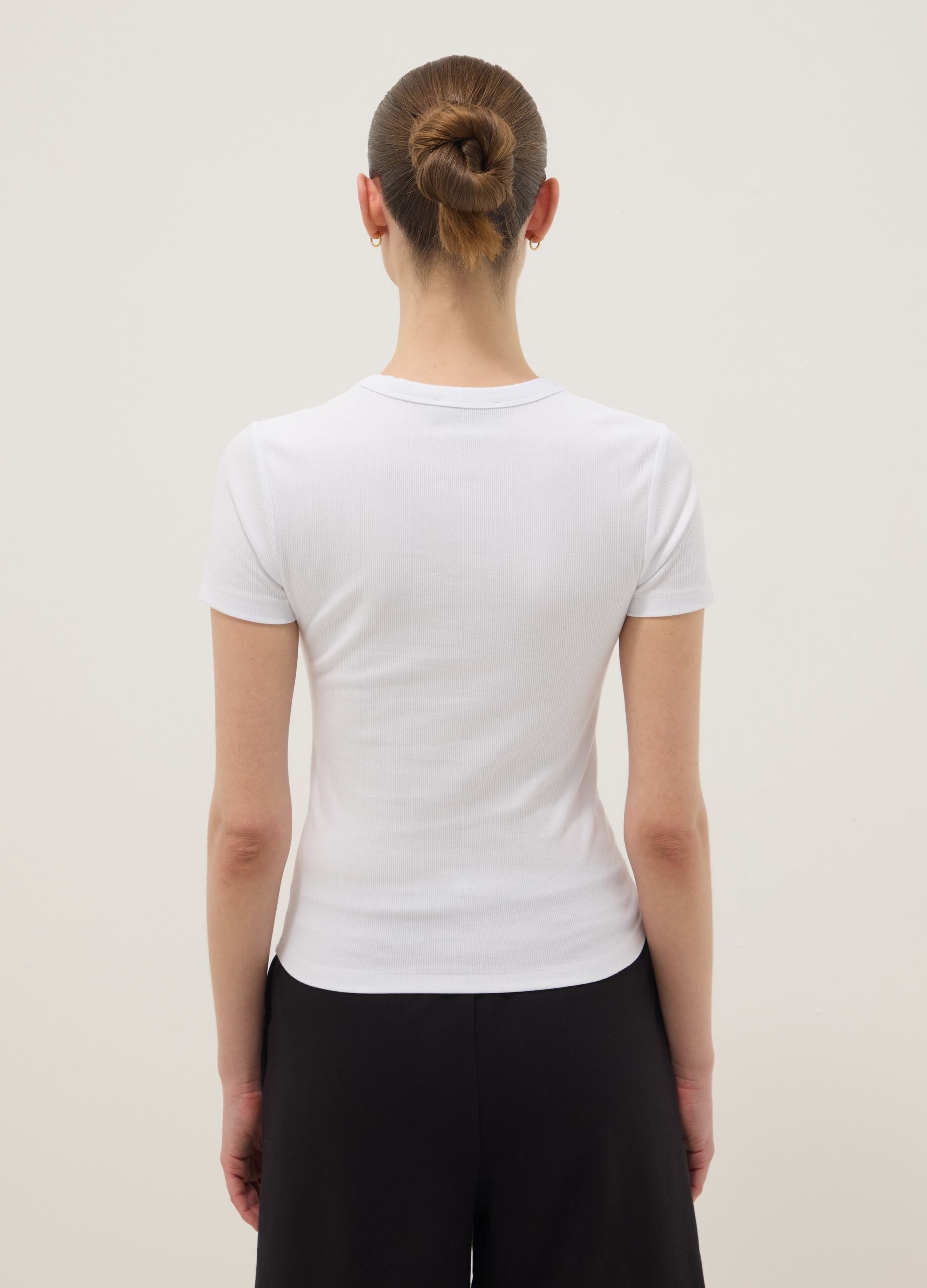 White fitted short-sleeve stretch cotton T-shirt