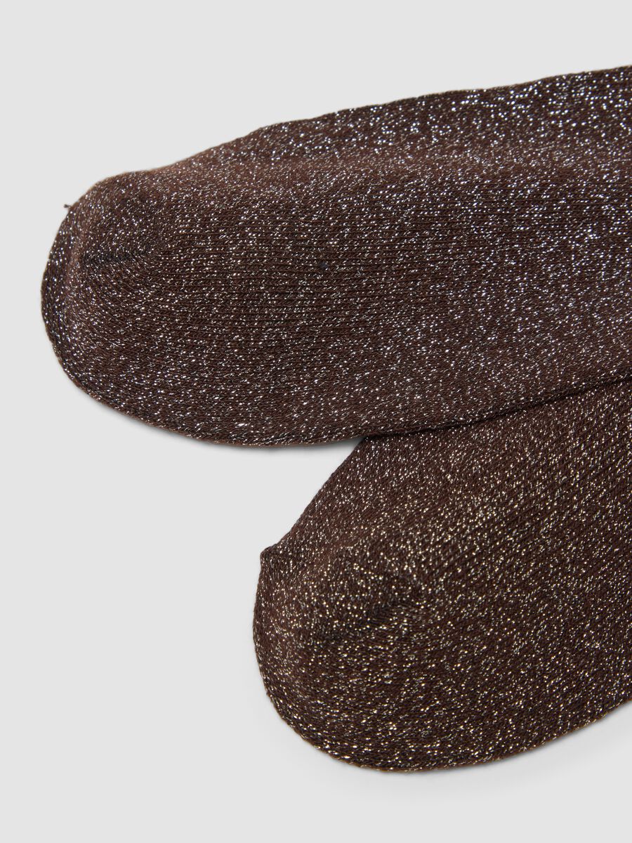Brown stretch organic cotton socks with lurex_2