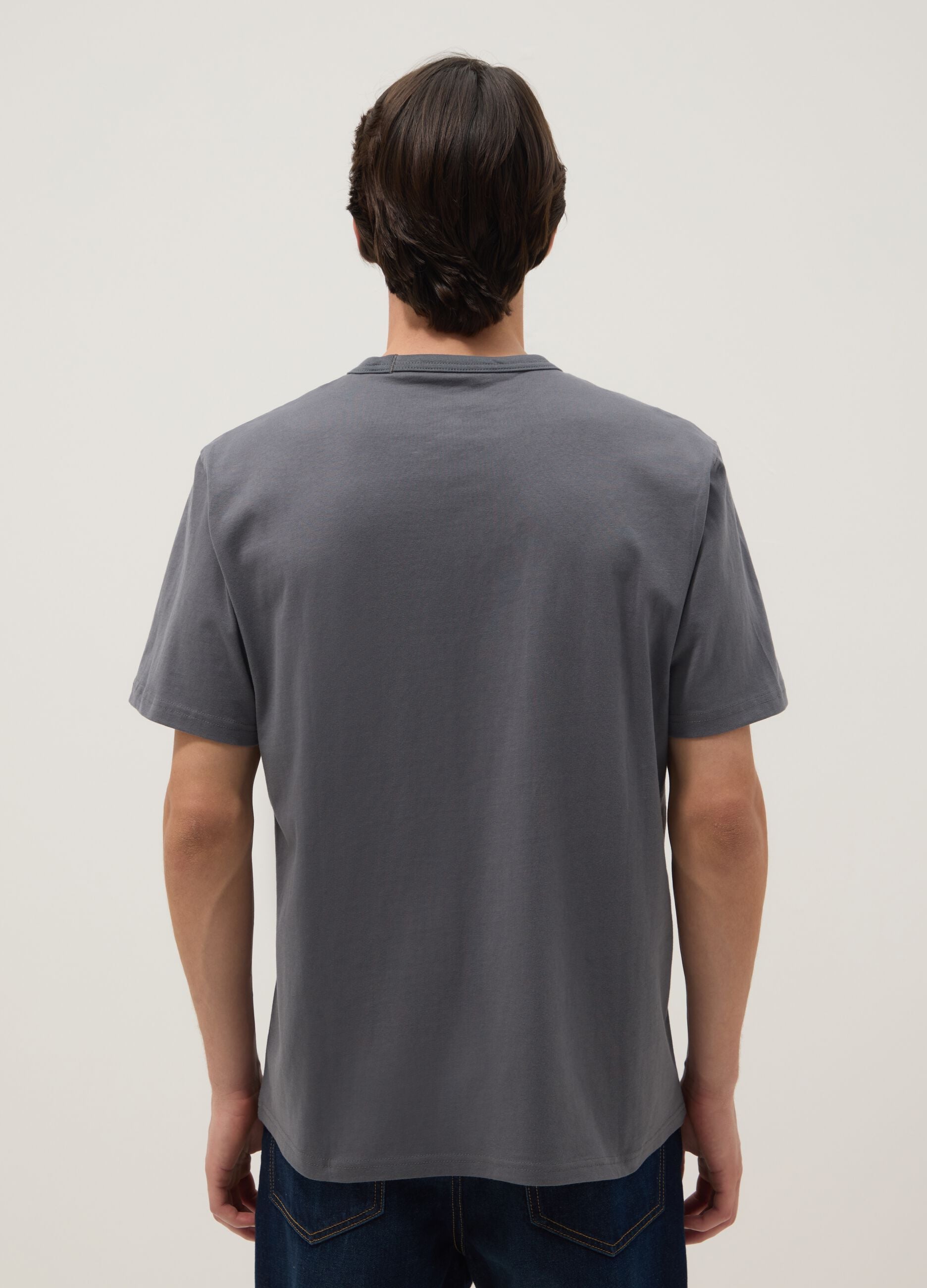 Grey crew neck T-shirt in pure cotton with relaxed fit