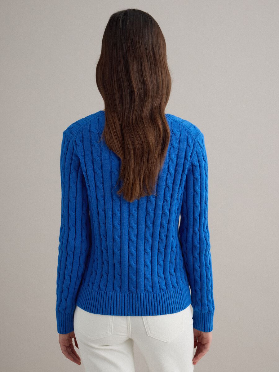 Pullover blu in puro cotone regular fit con lavorazione a treccia_3